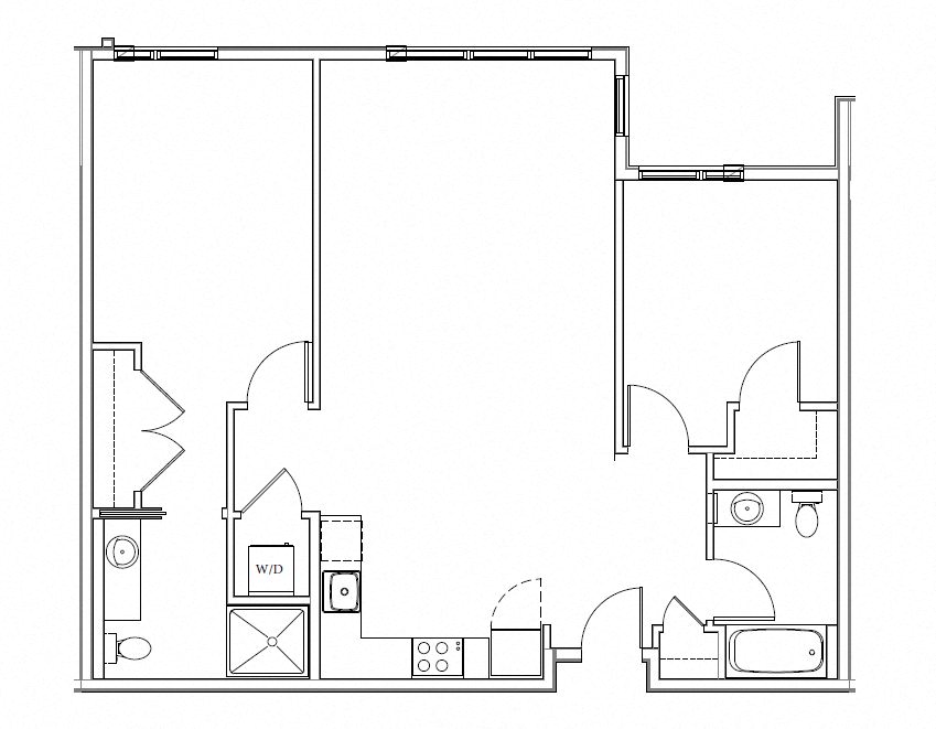 Floor plan for 2 beds, 2 baths, 1047 sqft